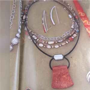 Silpada Vintage Sterling Silver Stunning Sponge Coral Black Leather Necklace